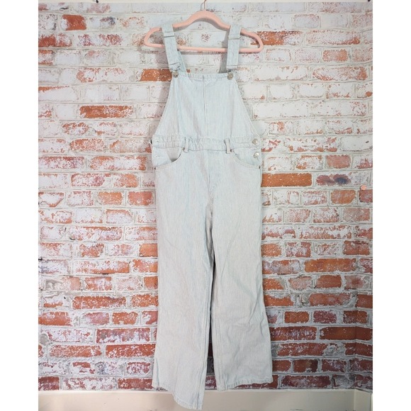 Zara Denim - Zara Striped Denim Overalls Womens M Blue White Hickory Stripe Wide Leg dungaree